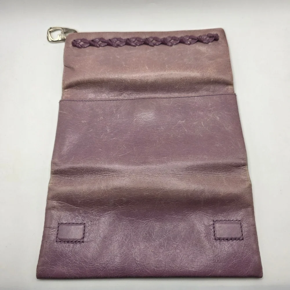Brighton Lavender Purple Soft Leather Trifold Wallet Braided Heart Zipper Pull